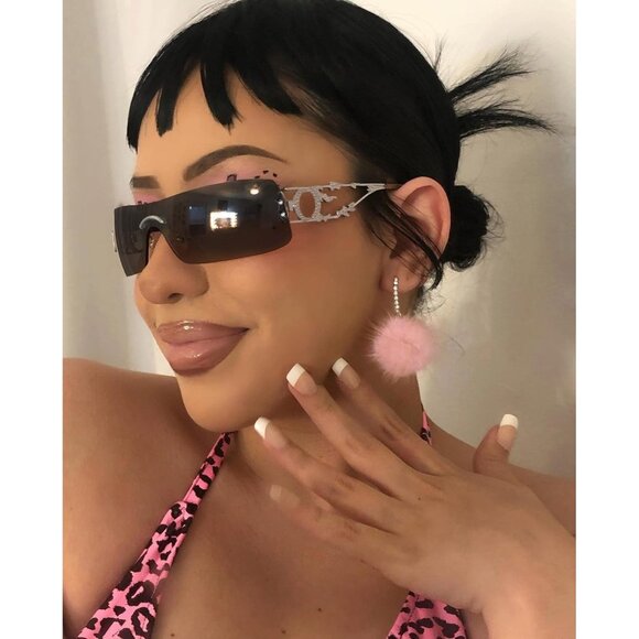 Rimless Y2K Rectangle Black Sunglasses for Women and Men Vintage Retro Eyewear - Picture 3 of 7